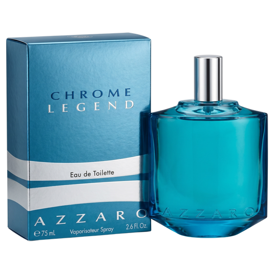 Azzaro Chrome Legend Eau de Toilette bottle and packaging on a white background