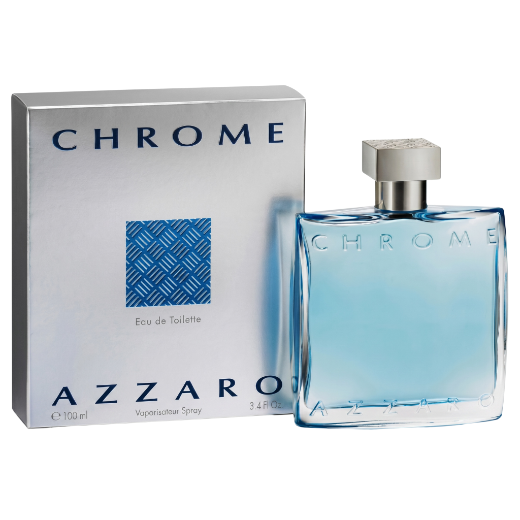Azzaro Chrome Eau de Toilette bottle and packaging on a white background