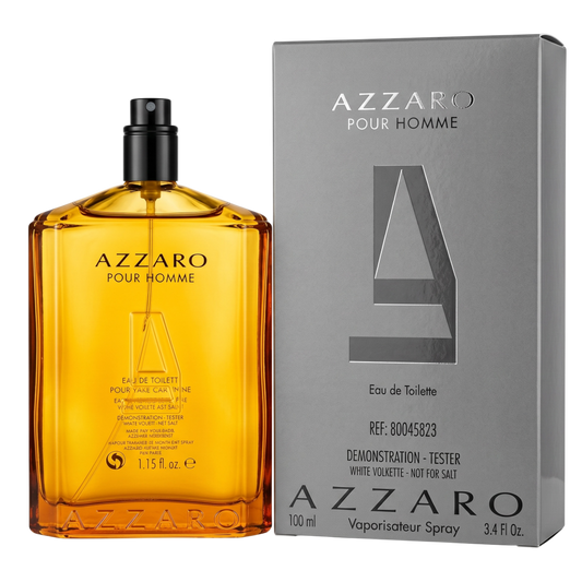 Azzaro Pour Homme perfume bottle and packaging on a white background