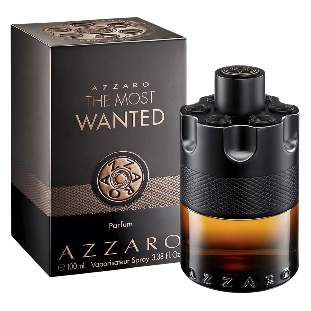 Azzaro The Most Wanted perfume bottle and packaging on a white background