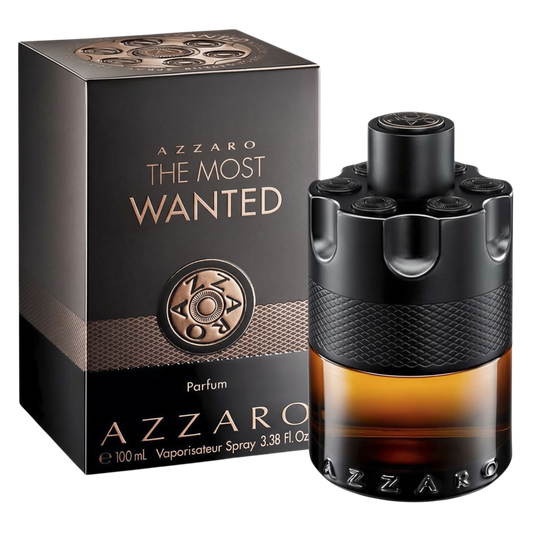 Azzaro The Most Wanted perfume bottle and packaging on a white background