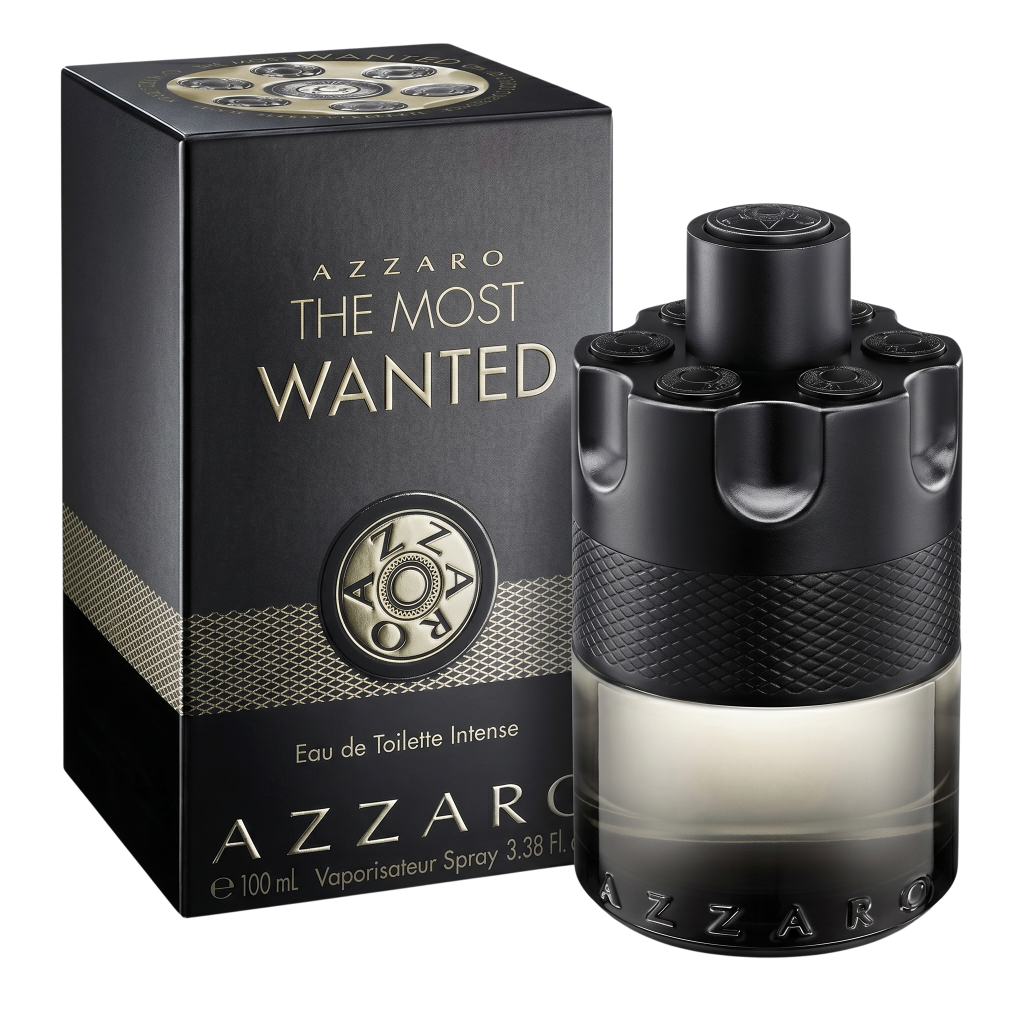 Azzaro The Most Wanted perfume bottle and packaging on a white background