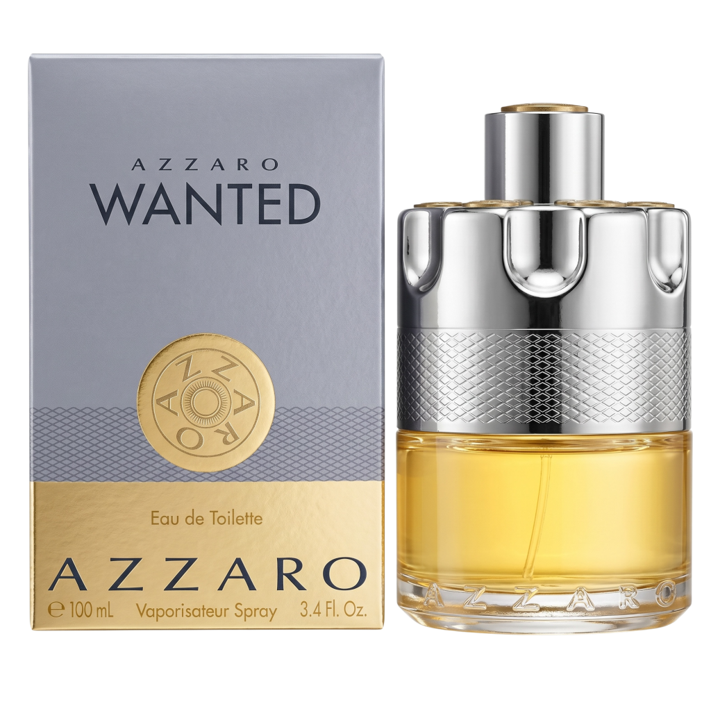 Azzaro Wanted perfume bottle and packaging on a white background