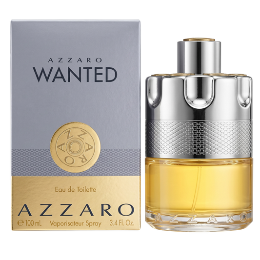 Azzaro Wanted perfume bottle and packaging on a white background