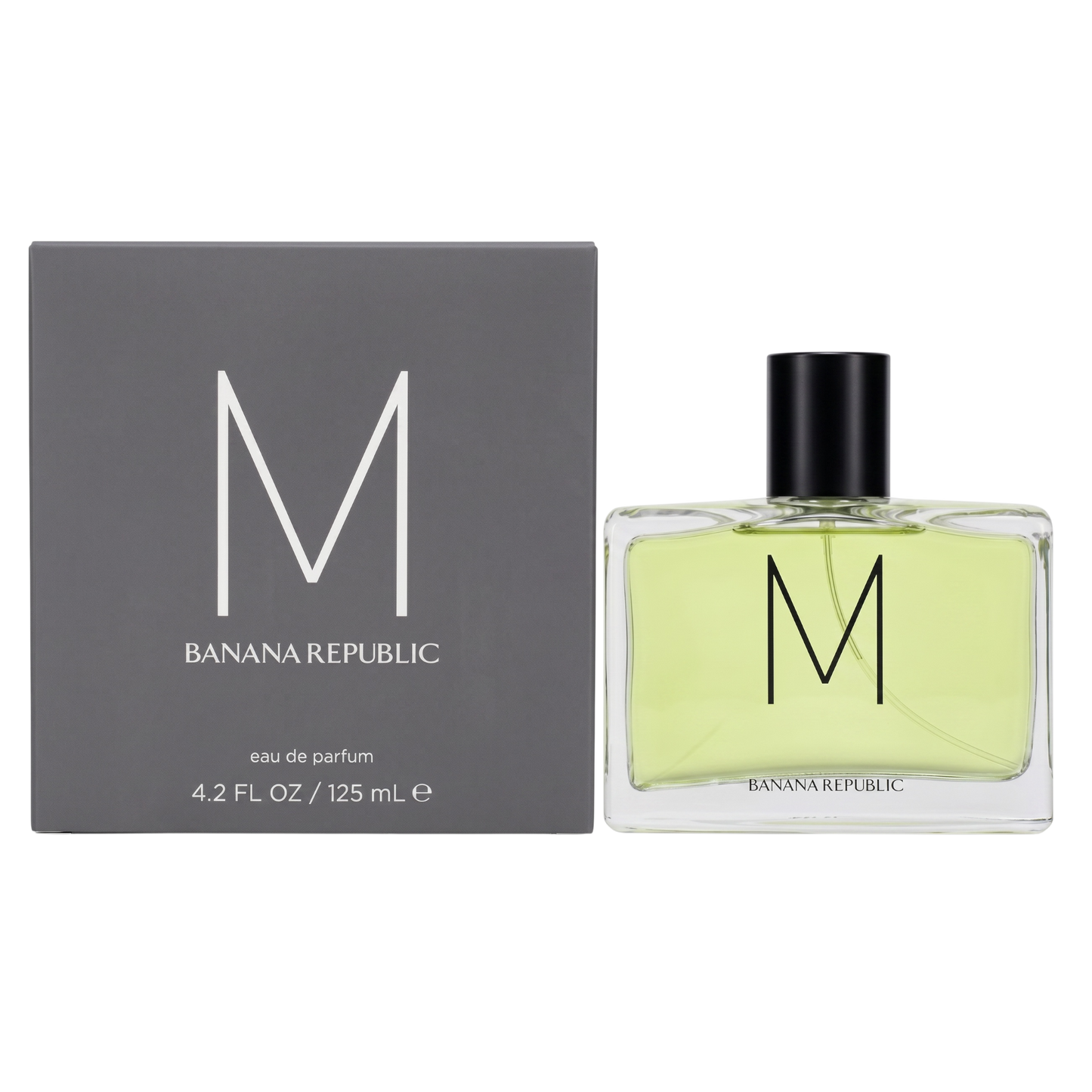 Banana Republic M eau de parfum bottle and packaging on a white background