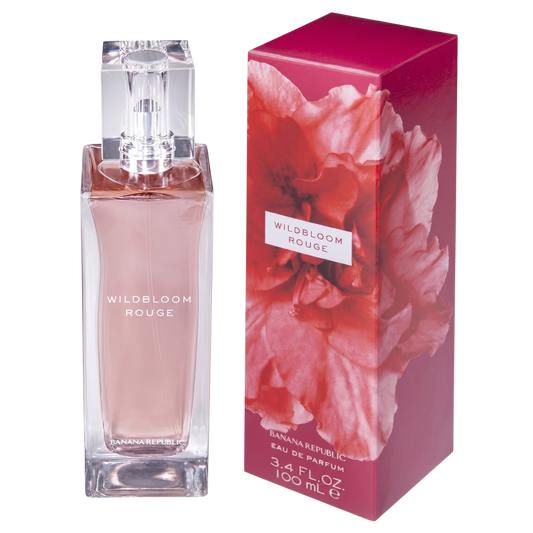 Banana Republic Wildbloom Rouge perfume bottle and packaging on a white background