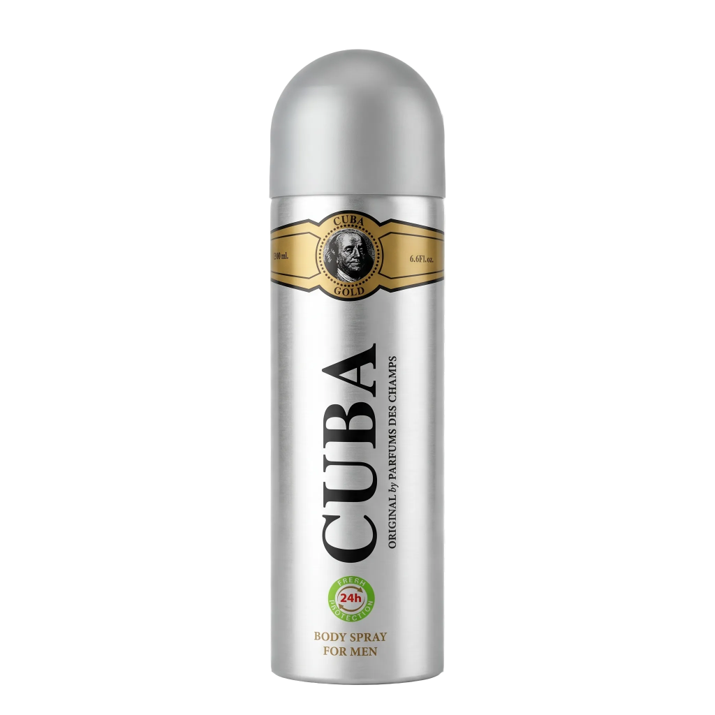 Cuba Gold body spray bottle on a transparent background
