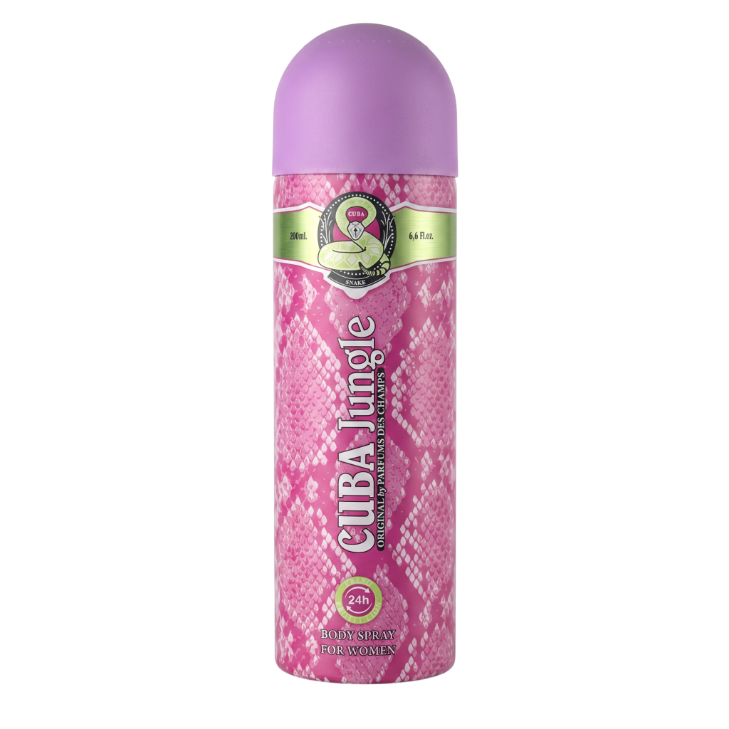 Pink and purple spray bottle with 'Cuba Jingle' branding on a white background