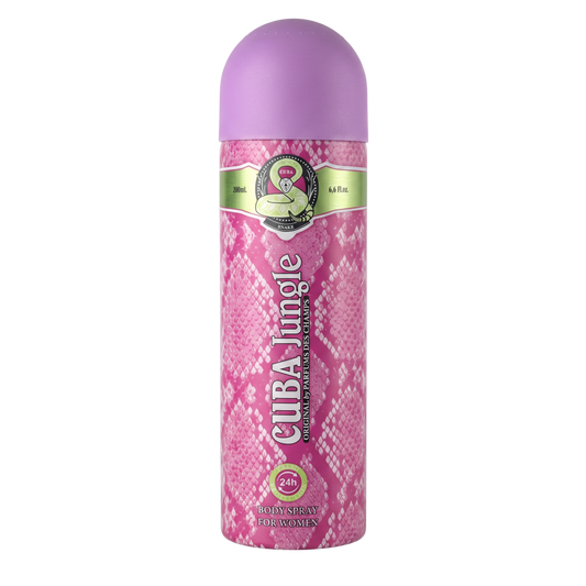 Pink and purple spray bottle with 'Cuba Jingle' branding on a white background