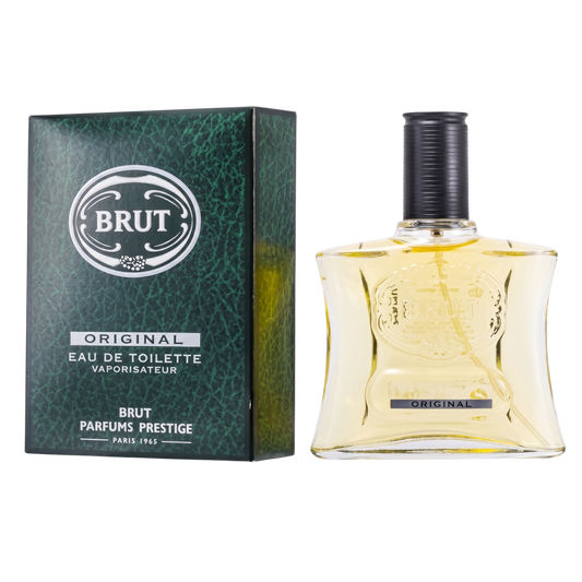 Brut perfume bottle and packaging on a white background