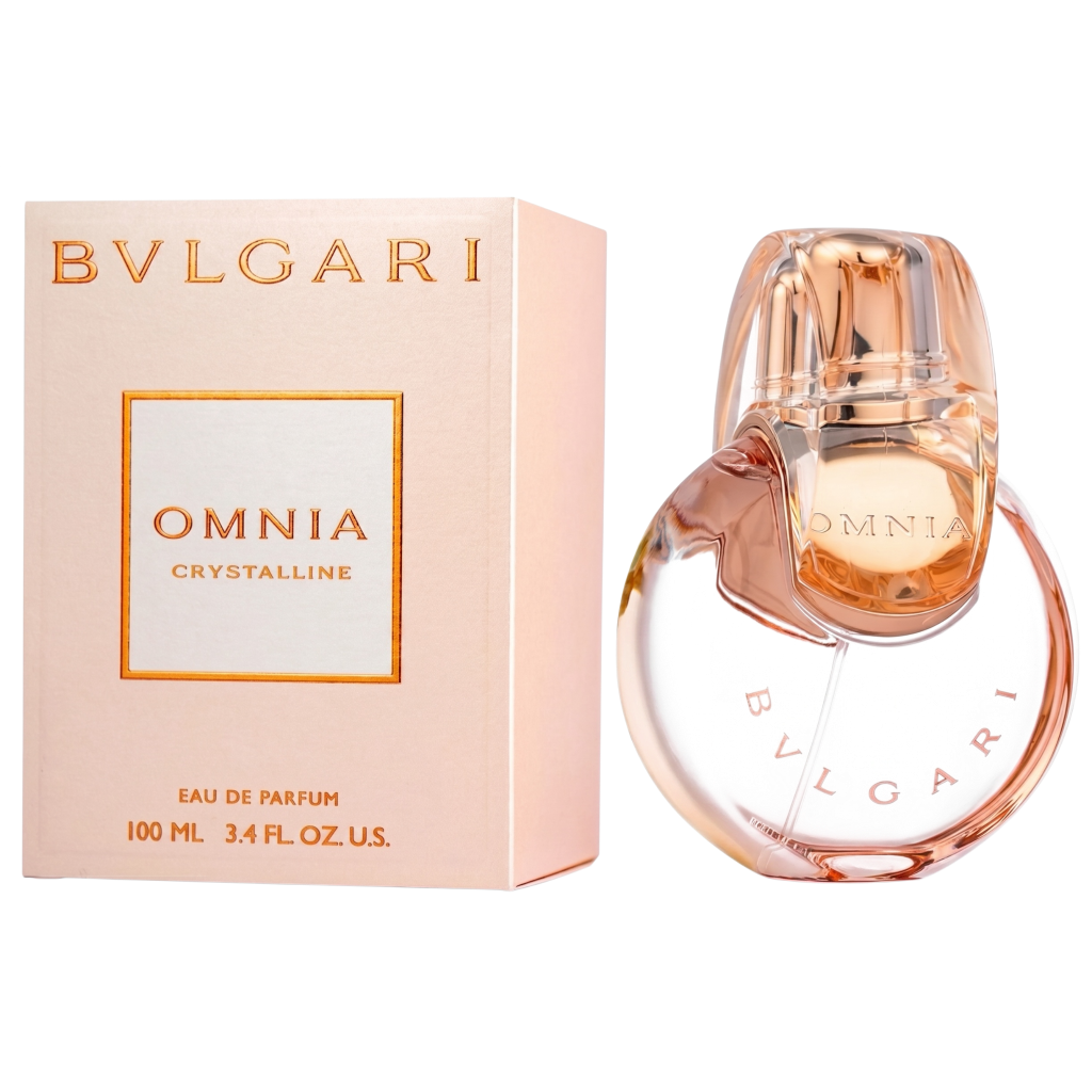 Bulgari Omnia Crystalline perfume bottle and packaging on a white background