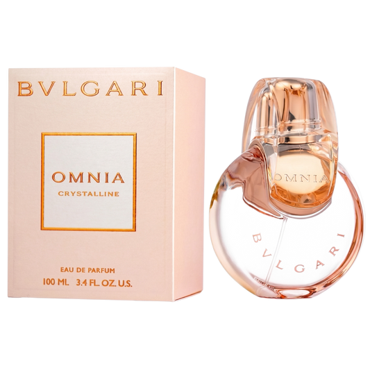Bulgari Omnia Crystalline perfume bottle and packaging on a white background