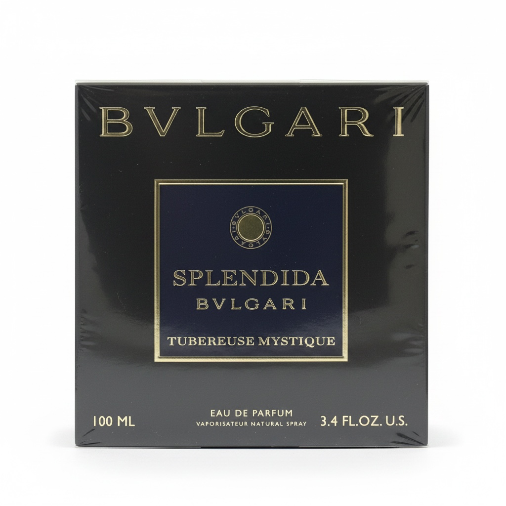 Bulgari Splendida Tubereuse Mystèrieux perfume packaging on a white background