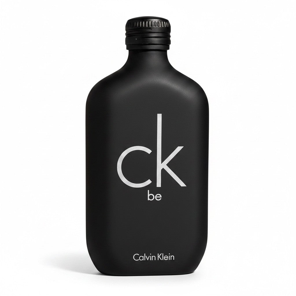 Black Calvin Klein perfume bottle on a white background
