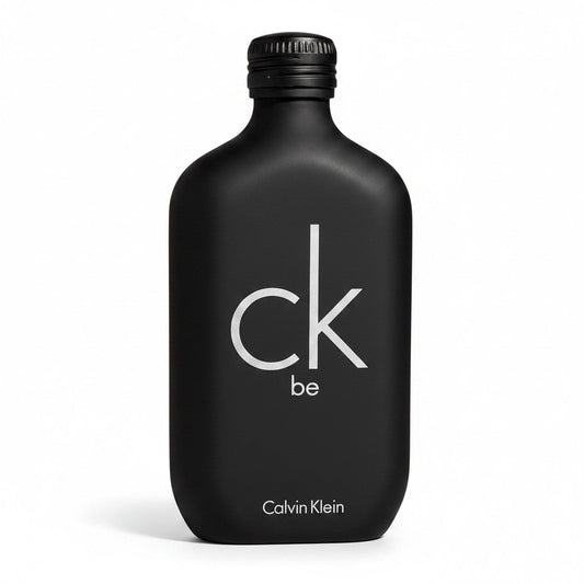 Black Calvin Klein perfume bottle on a white background