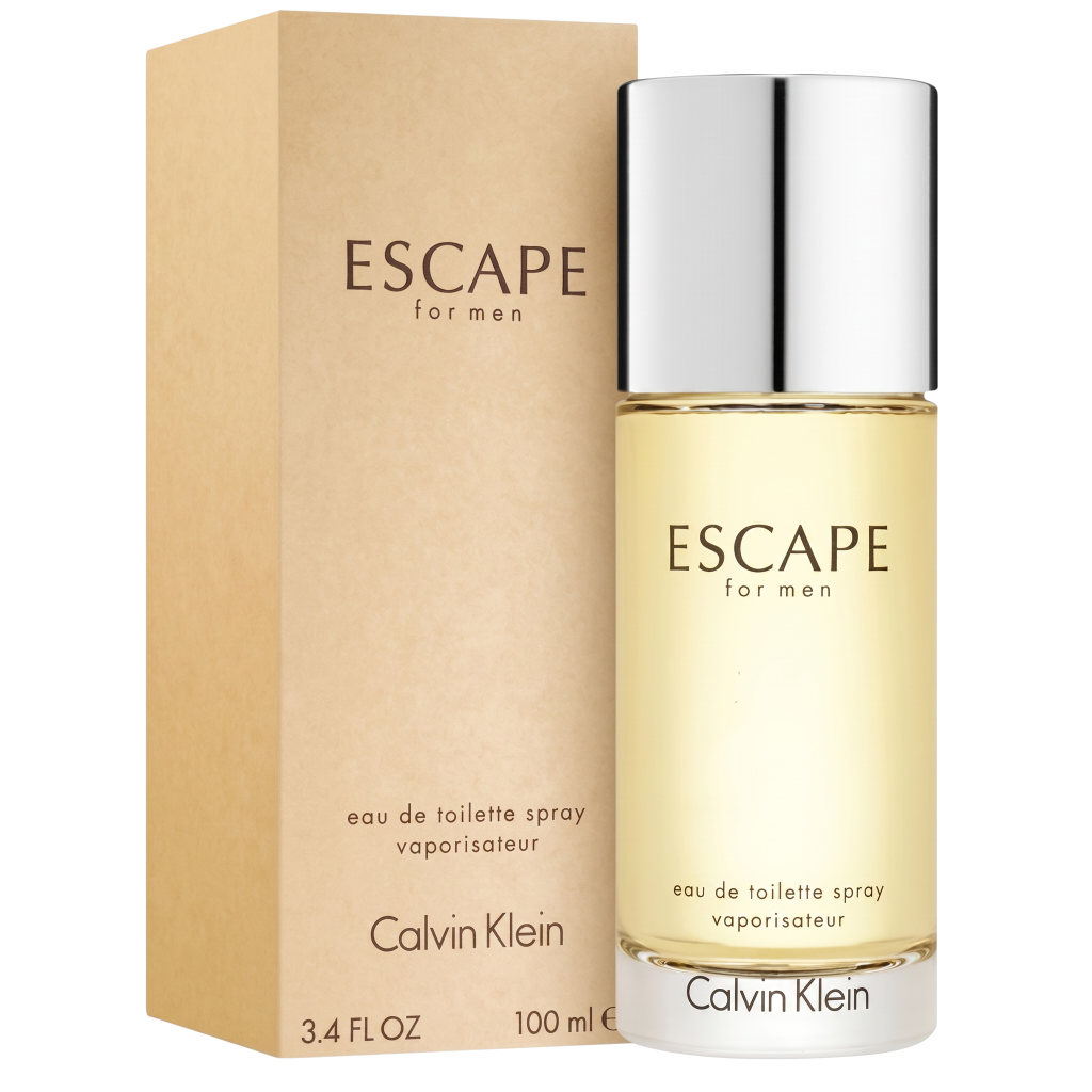 Calvin Klein Escape for men eau de toilette spray and packaging on a white background