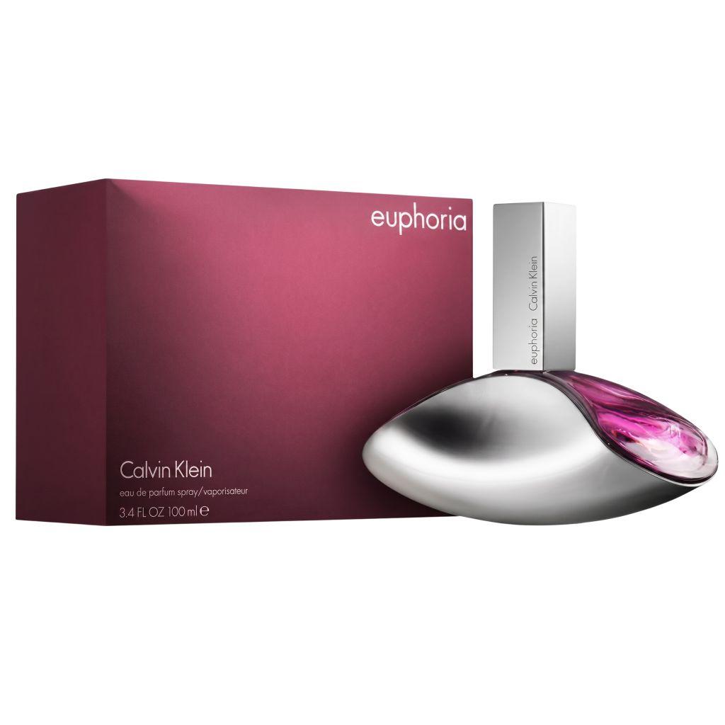 Calvin Klein Euphoria perfume bottle and packaging on a white background