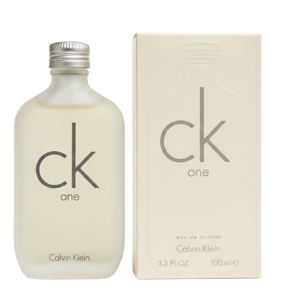 Calvin Klein CK One perfume bottle and packaging on a white background