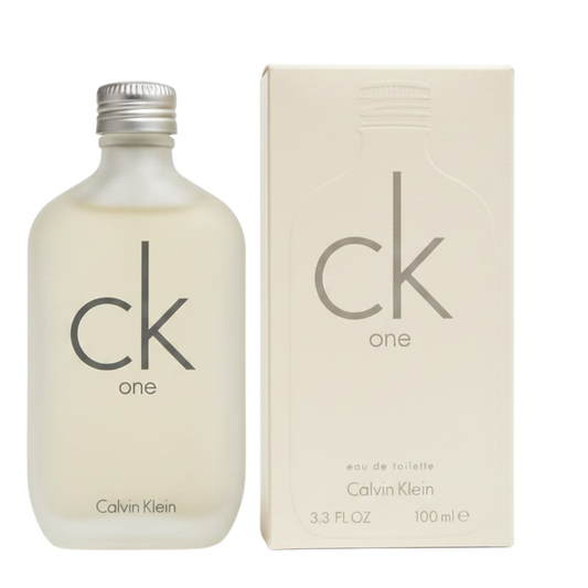 Calvin Klein CK One perfume bottle and packaging on a white background
