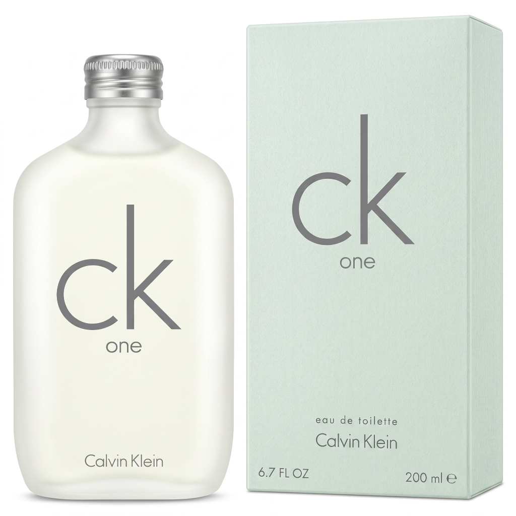 Calvin Klein CK One perfume bottle and packaging on a white background