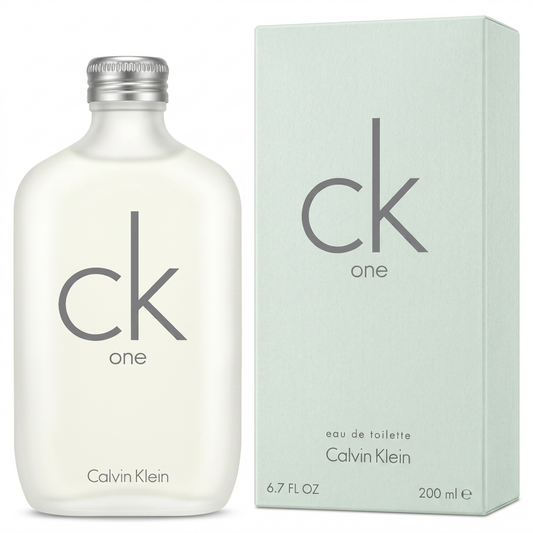 Calvin Klein CK One perfume bottle and packaging on a white background