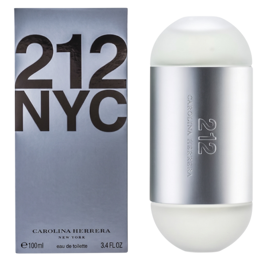 Carolina Herrera 212 NYC perfume bottle and packaging on a white background