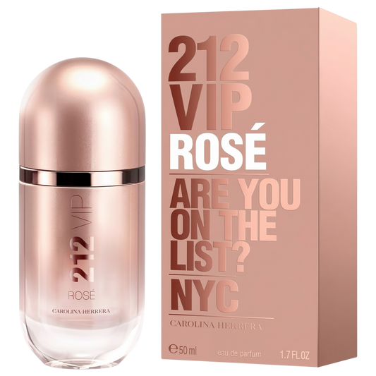 Carolina Herrera 212 VIP Rosé perfume bottle and packaging on a white background