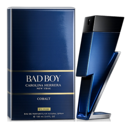 Carolina Herrera Bad Boy Cobalt perfume bottle and packaging on a white background