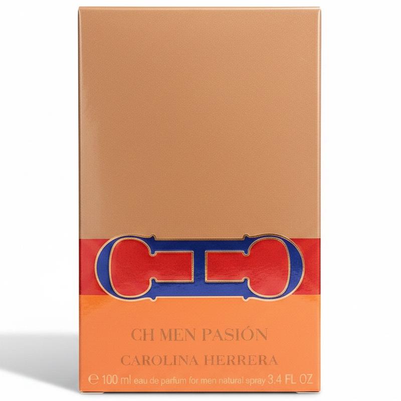 Carolina Herrera CH Men Pasion perfume box on a white background