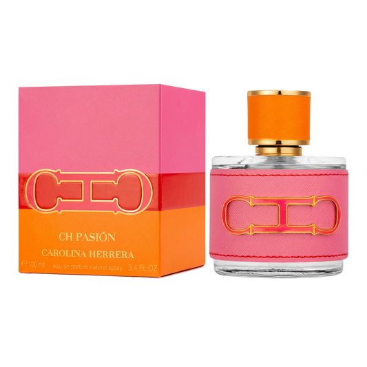 Carolina Herrera CH Pasion perfume bottle and packaging on a white background