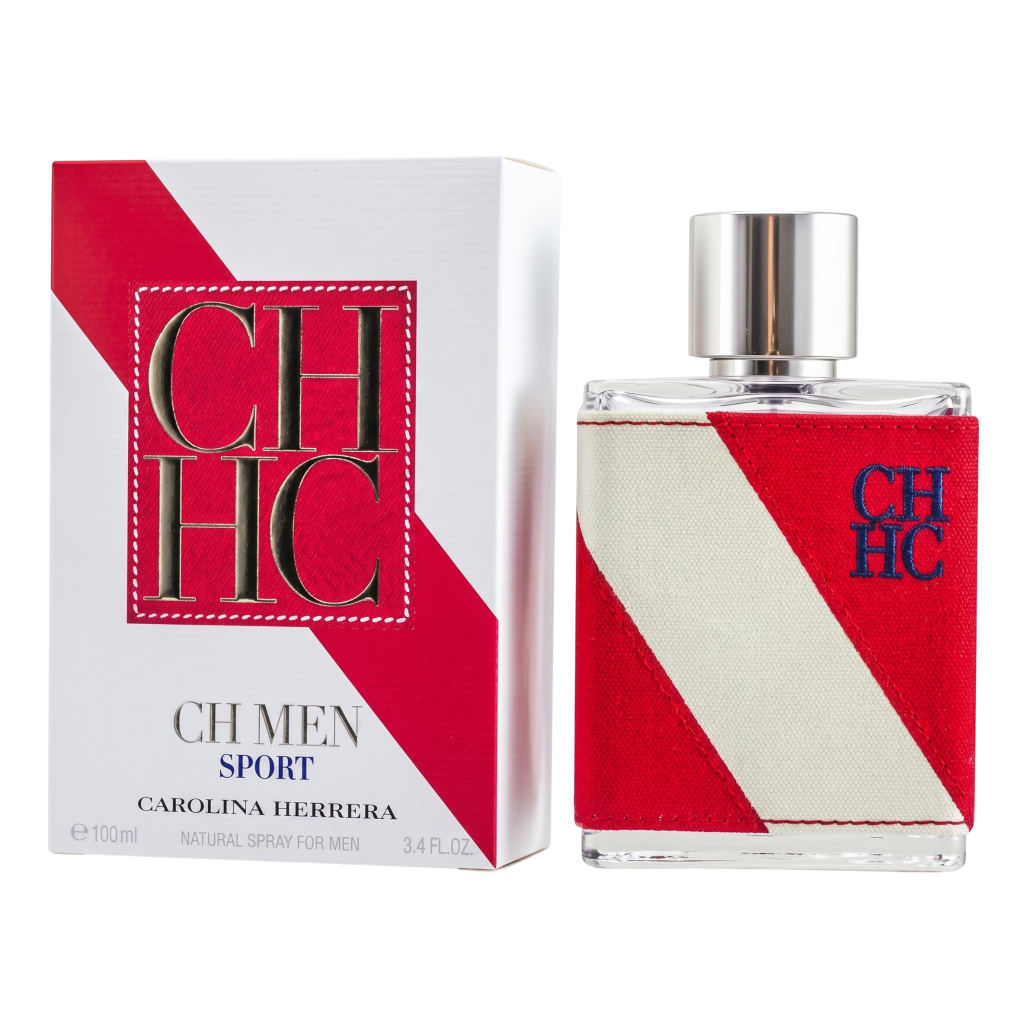 Carolina Herrera CH Men Sport perfume bottle and packaging on a white background