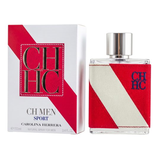 Carolina Herrera CH Men Sport perfume bottle and packaging on a white background