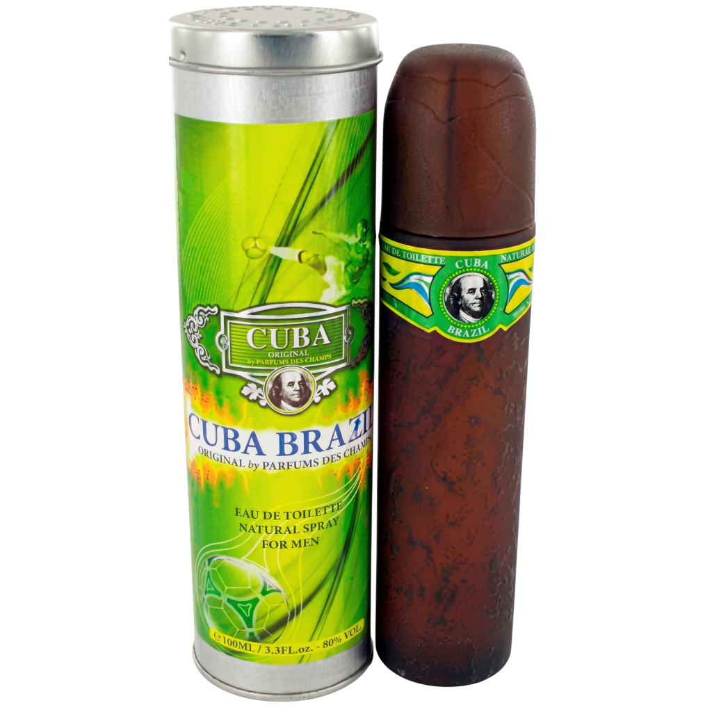 Cuba Brazil perfume bottle and packaging on a white background