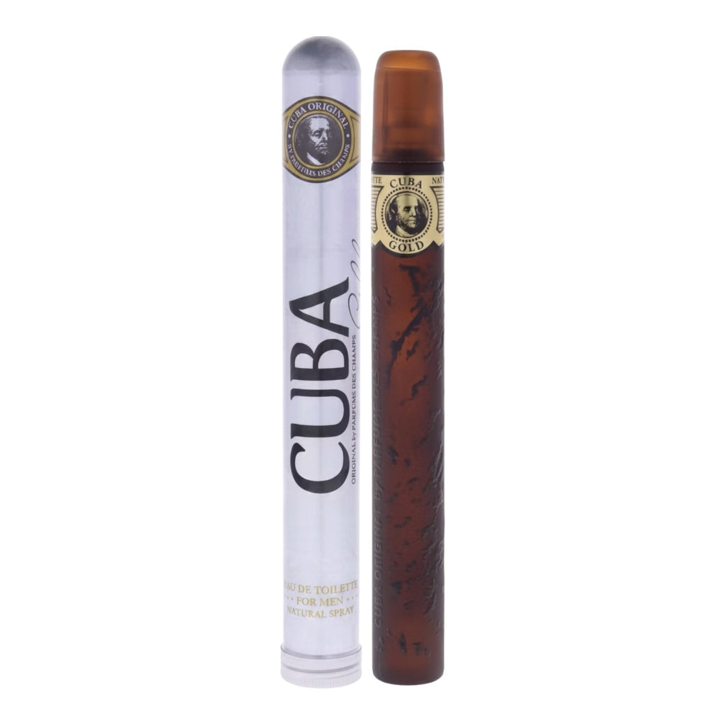 Two Cuba Gold products, one white and one brown, on a white background