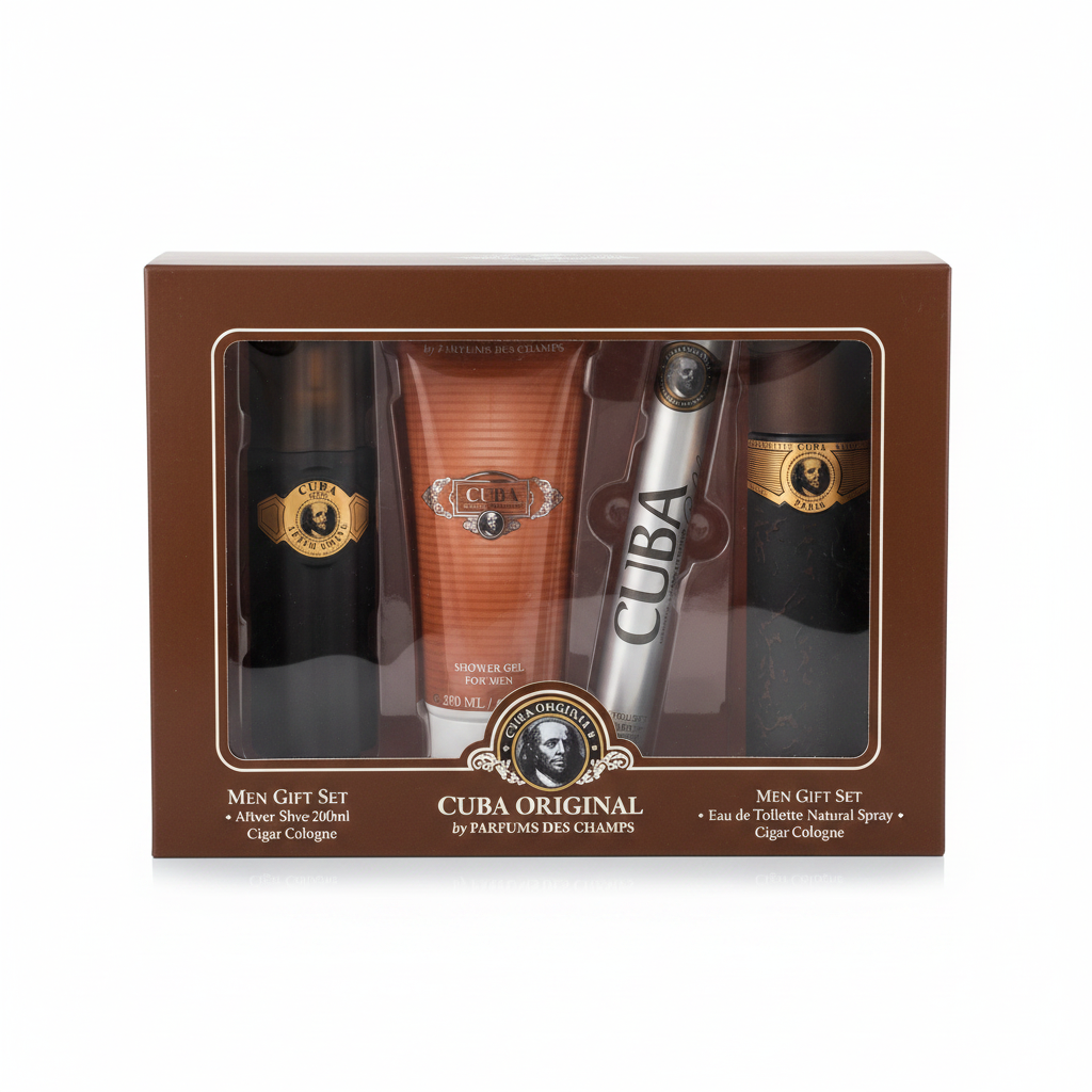 Cuba Original men's grooming set with four products in a box.