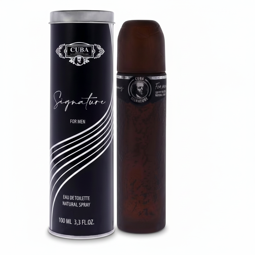 Cuba Signature for men eau de toilette spray bottle and canister on a white background