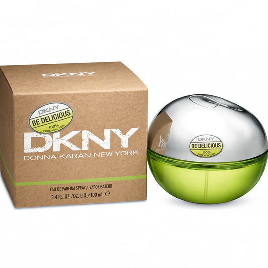 DKNY Be Delicious perfume bottle and packaging on a white background
