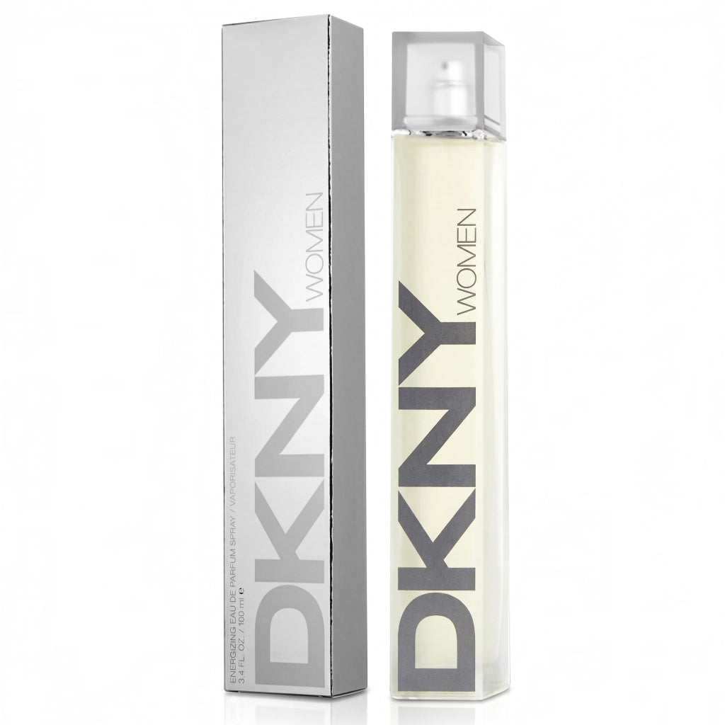 DKNY women's perfume bottle and packaging on a white background