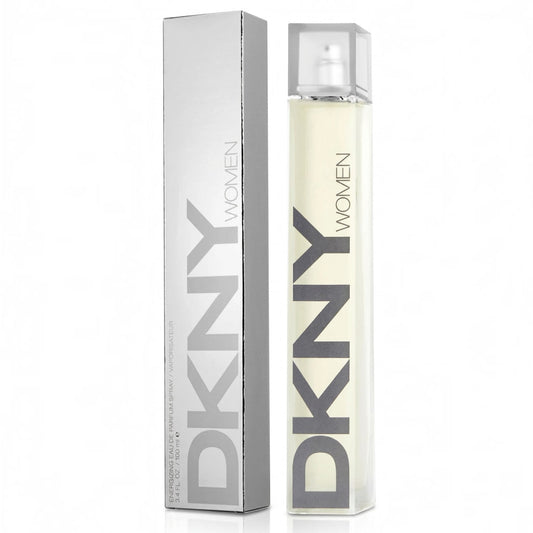 DKNY women's perfume bottle and packaging on a white background
