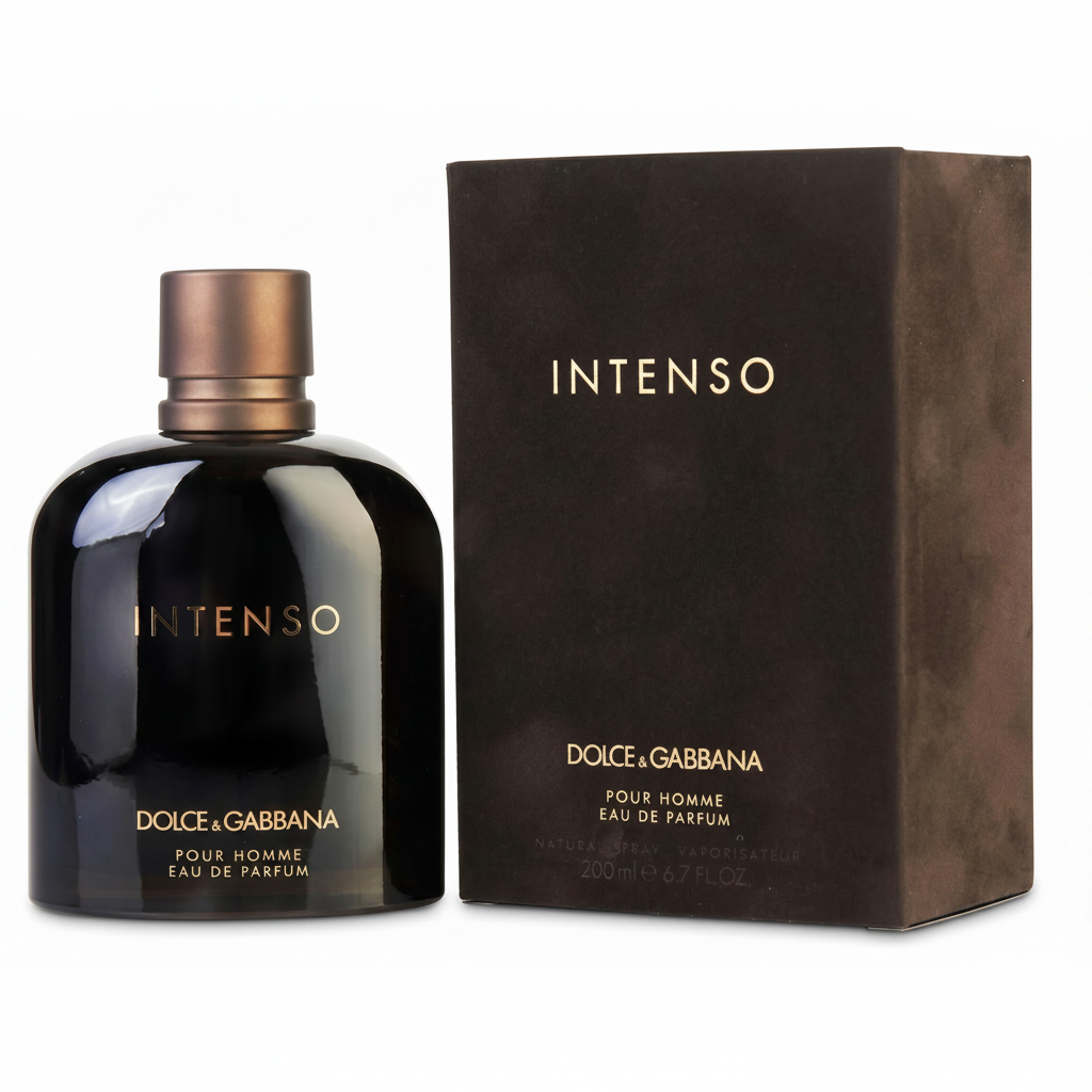 Dolce & Gabbana Intenso perfume bottle and packaging on a white background