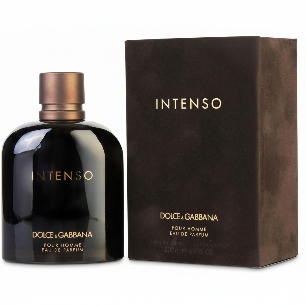 Dolce & Gabbana Intenso perfume bottle and packaging on a white background