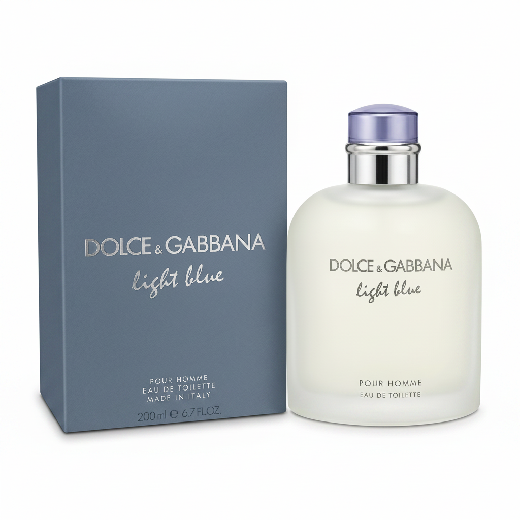 Dolce & Gabbana Light Blue perfume bottle and packaging on a white background