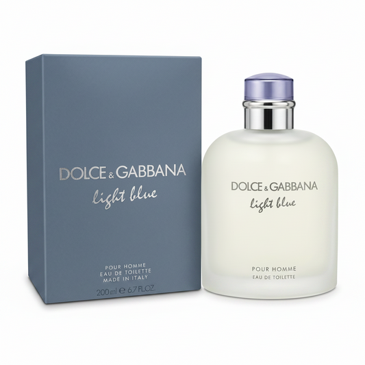 Dolce & Gabbana Light Blue perfume bottle and packaging on a white background