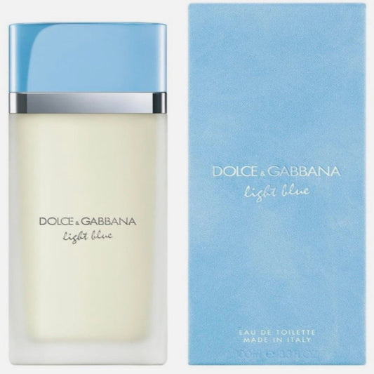 Dolce & Gabbana Light Blue perfume bottle and packaging on a white background