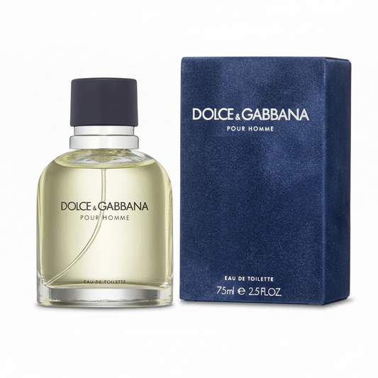Dolce & Gabbana Pour Homme perfume bottle and packaging on a white background