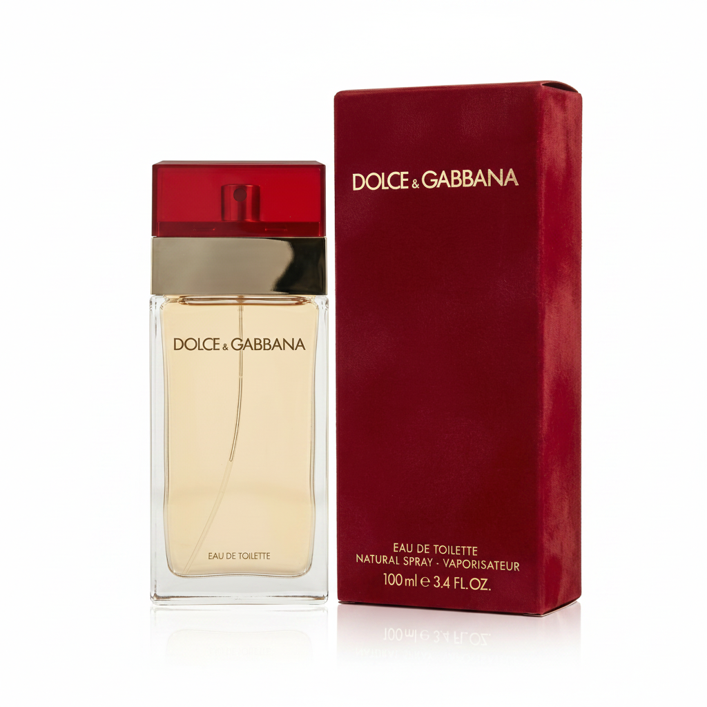Dolce & Gabbana perfume bottle and packaging on a white background