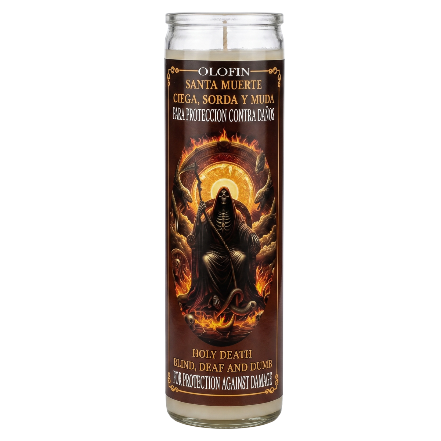 Santa Muerte Ciego,Sorda Y Muda (Holy Death Blind,Deaf & Dumb) Prepared Ritual Candle Perfumed Vela Preparada