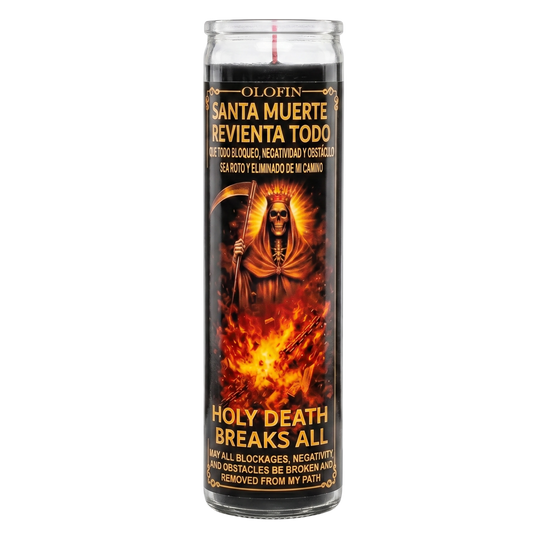 Santa Muerte Reventa Todo (Holy Death Breaks All) Prepared Ritual Candle Perfumed Vela Preparada