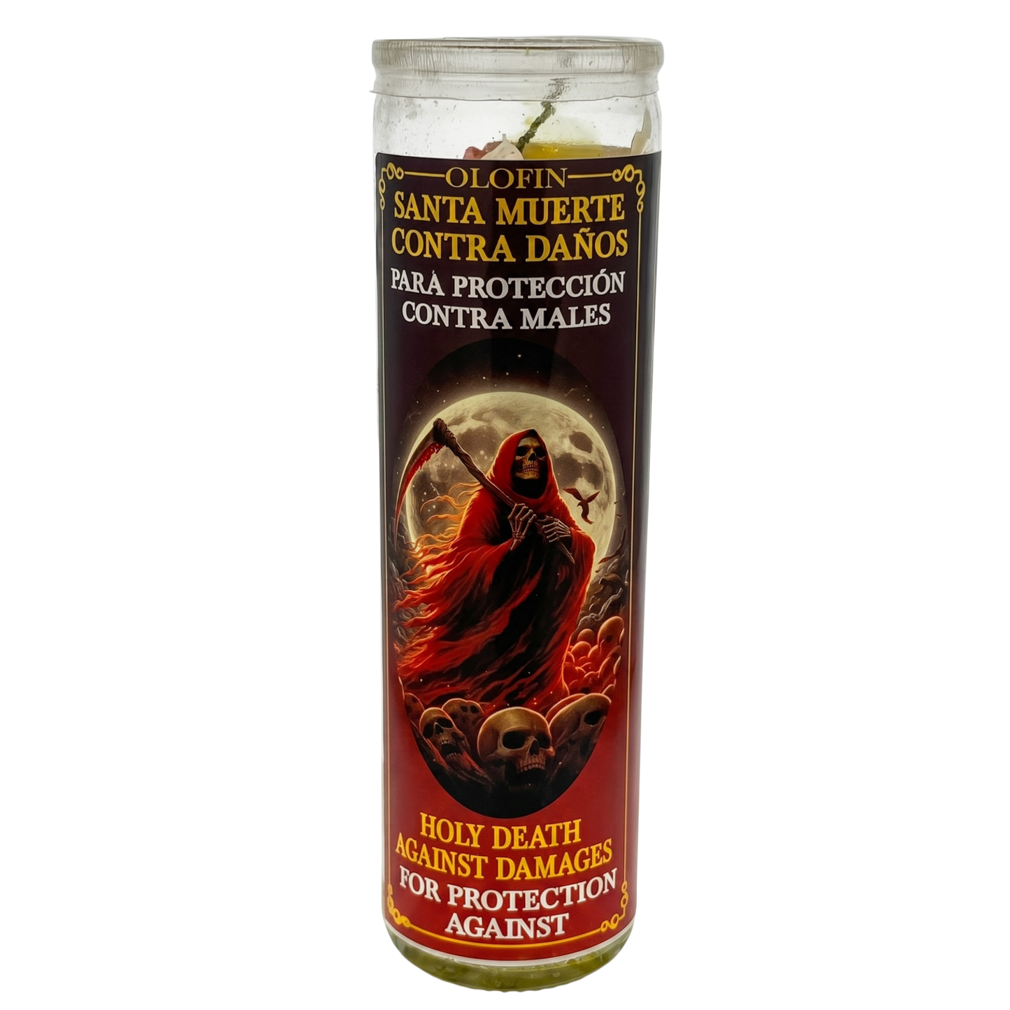 Santa Muerte Contra Danos (Holy Death Against Damages) Prepared Ritual Candle Perfumed Vela Preparada