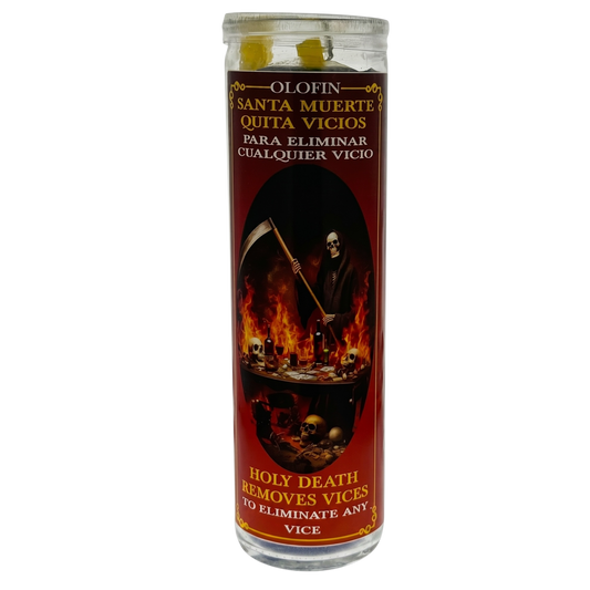 Santa Muerte Quita Vicios (Holy Death Removes Vices) Prepared Ritual Candle Perfumed Vela Preparada